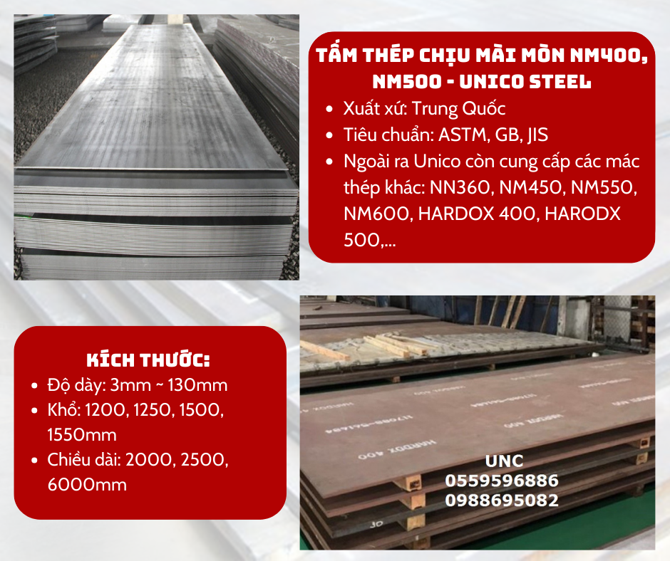 Thép chịu mài mòn NM400, NM500 - Unico Steel